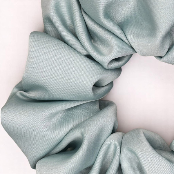 Extra Large Mint Green Royal Micro Satin Scrunchie. Shop Tuhil Threads hair accessories.