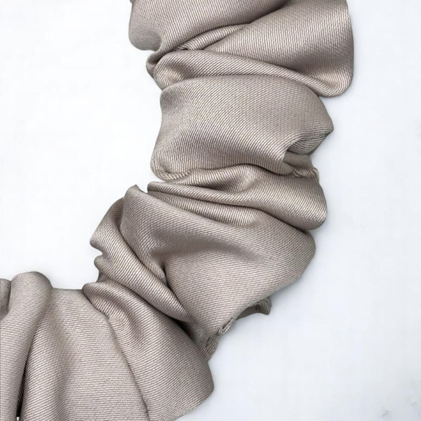 Tuhil Threads Small Mink Royal Micro Satin Scrunchie. Luxurious small satin hair tie for a gentle, stylish hold. Shop Tuhil Threads hair accessories