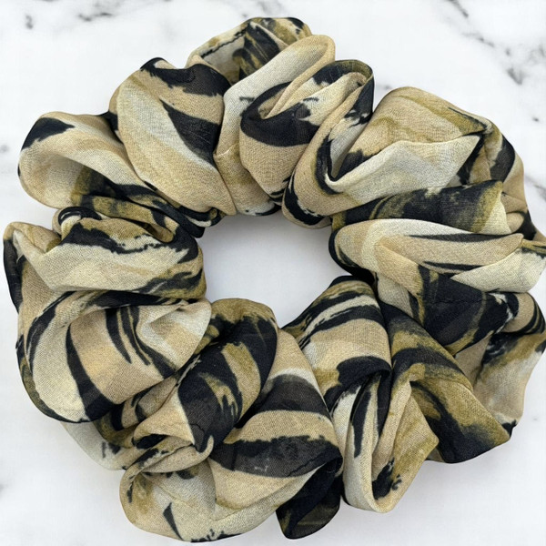 Tuhil Threads Large Earth Tone Abstract Animal Print Chiffon Scrunchie. Shop Tuhil Threads hair accessories.