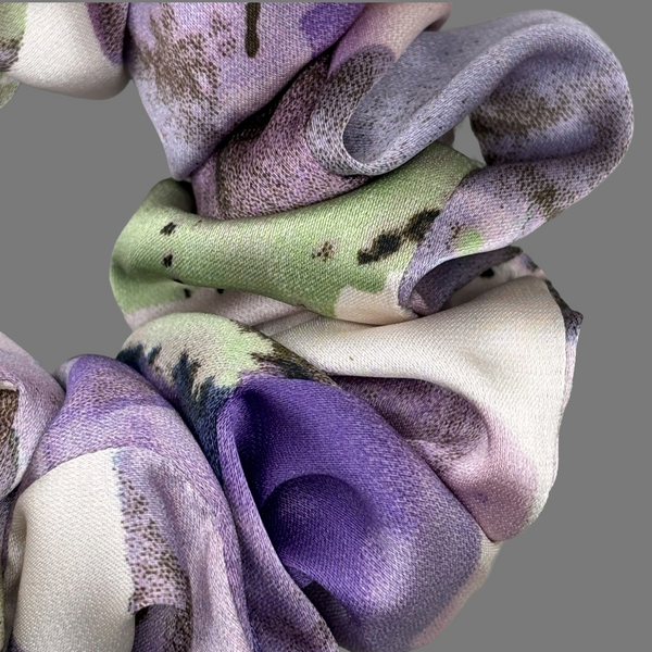 Lilac floral Scrunchies, Charmeuse Silk Satin Scrunchies, Handmade Scrunchies, Medium Size, Large Size, Small Size Scrunchies, Silk Scrunchies, Hair tie accessories