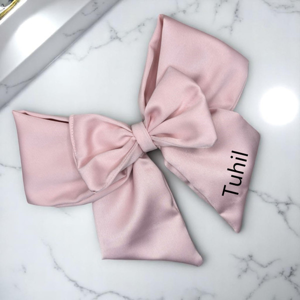 Personalised Soft Pink Double Layer Royal Micro Satin Sailor Bow. Shop at Tuhil Threads