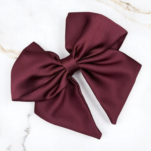 Tuhil Threads Burgundy Single Layer Royal Micro Satin Sailor Bow (or bow clip/bow hair tie, depending on focus). Luxurious satin hair bow for an elegant, sophisticated accent. Shop Tuhil Threads hair accessories.