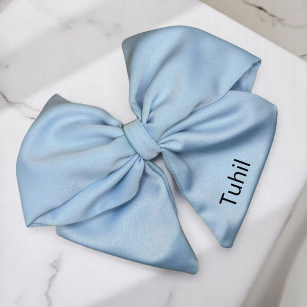 Personalised Sky Blue Single Layer Royal Micro Satin Sailor Bow. Shop at Tuhil Threads