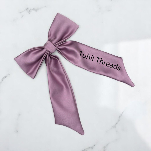 Personalised Lilac Royal Micro Satin Long Tail Bow. Shop at Tuhil Threads