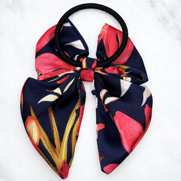 Crimson Bloom Medium Silky Satin Pigtail Bow Crimson Bloom Medium Silky Satin Pigtail Bow