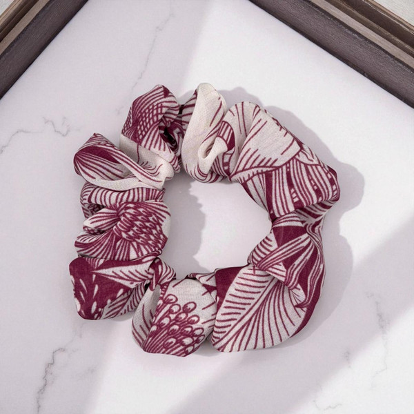 Red Wine Abstract Chiffon Scrunchie. Shop at Tuhil Threads.