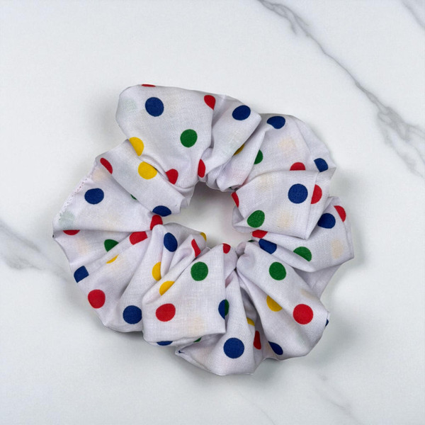 Confetti Dot PolyCotton Scrunchie. Shop at Tuhil Threads.