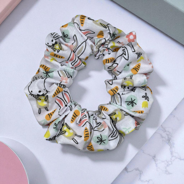 Hoppy Bunny PolyCotton Scrunchie. Shop at Tuhil Threads.