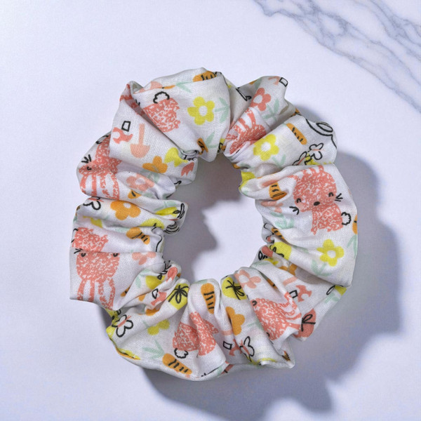 Hoppy Bunny PolyCotton Scrunchie. Shop at Tuhil Threads.