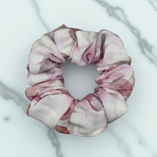 Rosewater Swirl Viscose Scrunchie. Shop at Tuhil Threads.