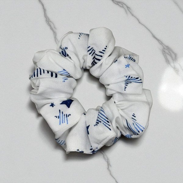 Ocean Sketch Viscose Scrunchie. Shop at Tuhil Threads.