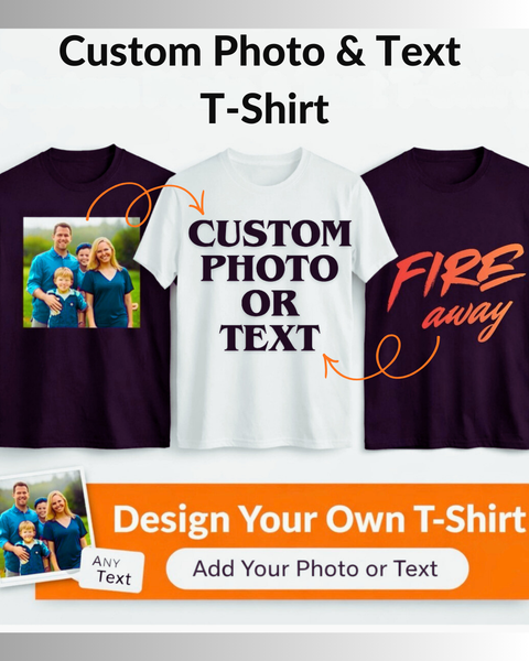 Custom Printed Photo or Text T-Shirt – Personalized Unisex Cotton Tee – Your Design Printed