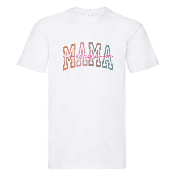 Retro Block Letter Mama T-Shirt: Colourful Cursive Mama Tee
