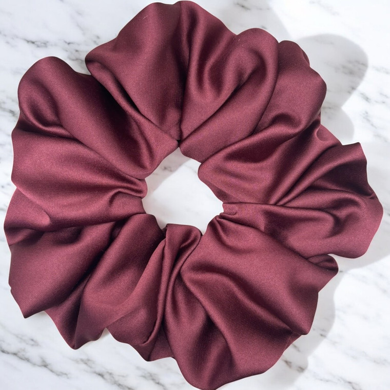 Extra Large Burgundy Royal Micro Satin Scrunchie. Shop Tuhil Threads hair accessories.