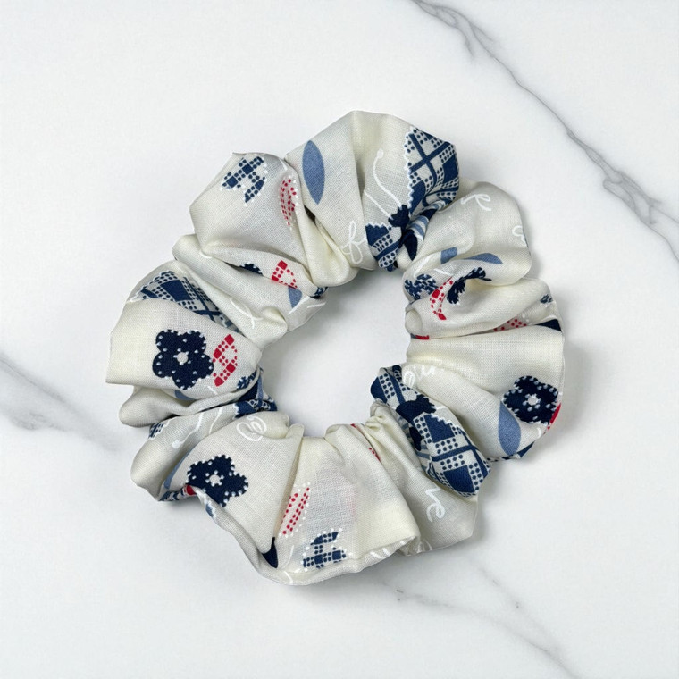 Nautical Charm White PolyCotton Scrunchie. Shop at Tuhil Threads.