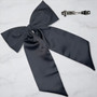 Tuhil Threads Black Royal Micro Satin Statement Long Tail Bow. Luxurious satin hair bow for an elegant, stylish accent. Shop Tuhil Threads hair accessories.