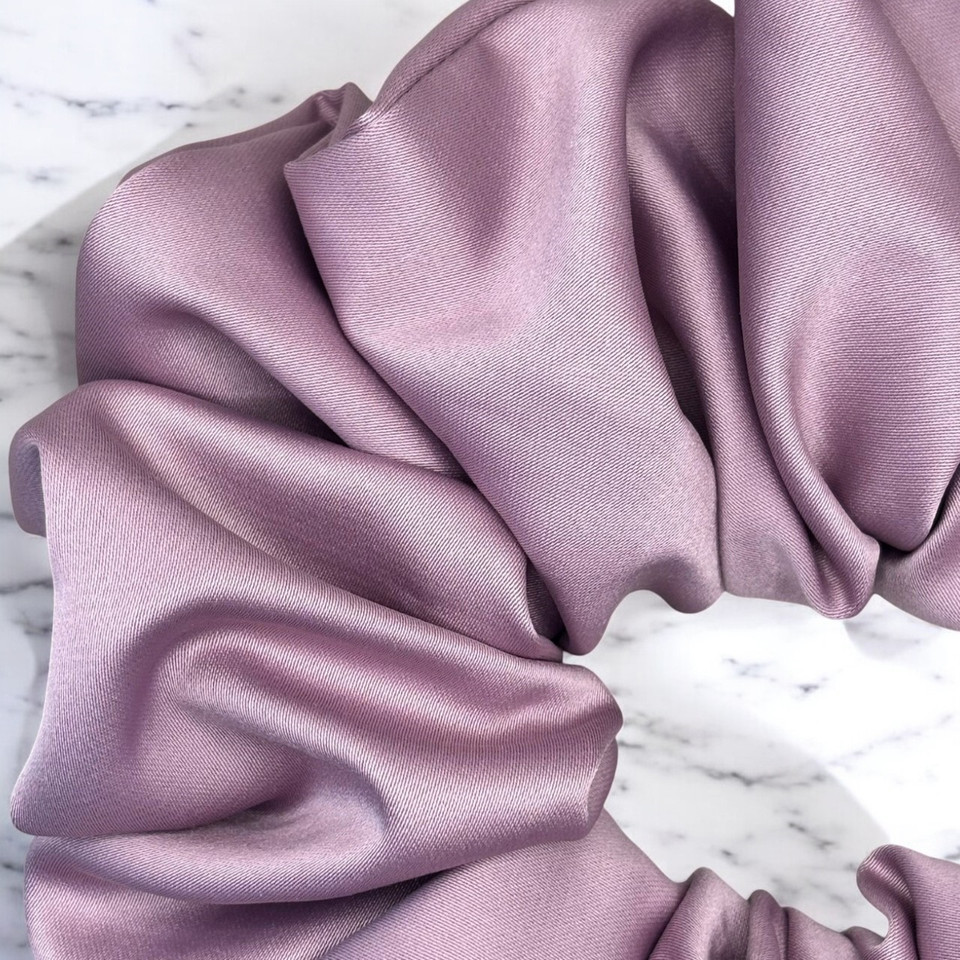 Extra Large Lilac Royal Micro Satin Scrunchie. Shop Tuhil Threads hair accessories.