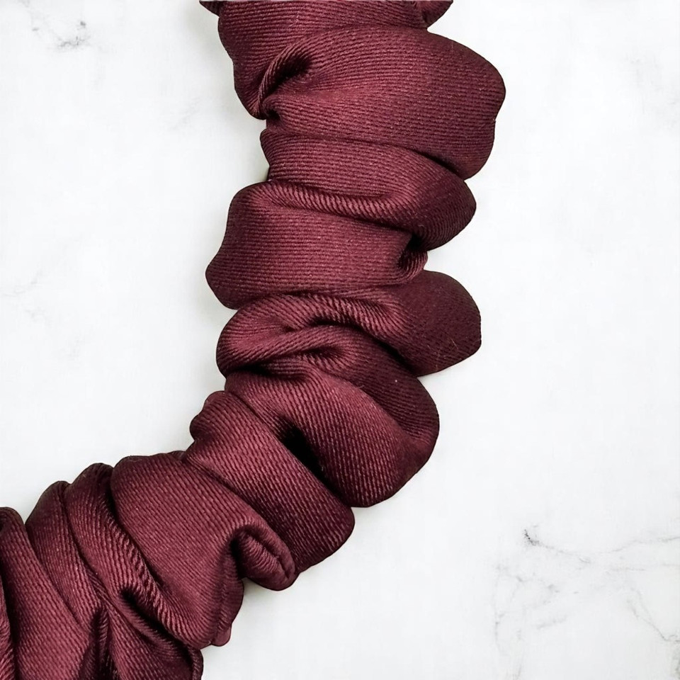 Tuhil Threads X-Small Burgundy Royal Micro Satin Scrunchie. Luxurious extra small satin hair tie for a gentle, stylish hold. Shop Tuhil Threads hair accessories