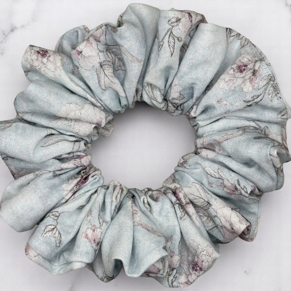 Sky Blue Floral Cotton (John Louden) Scrunchie