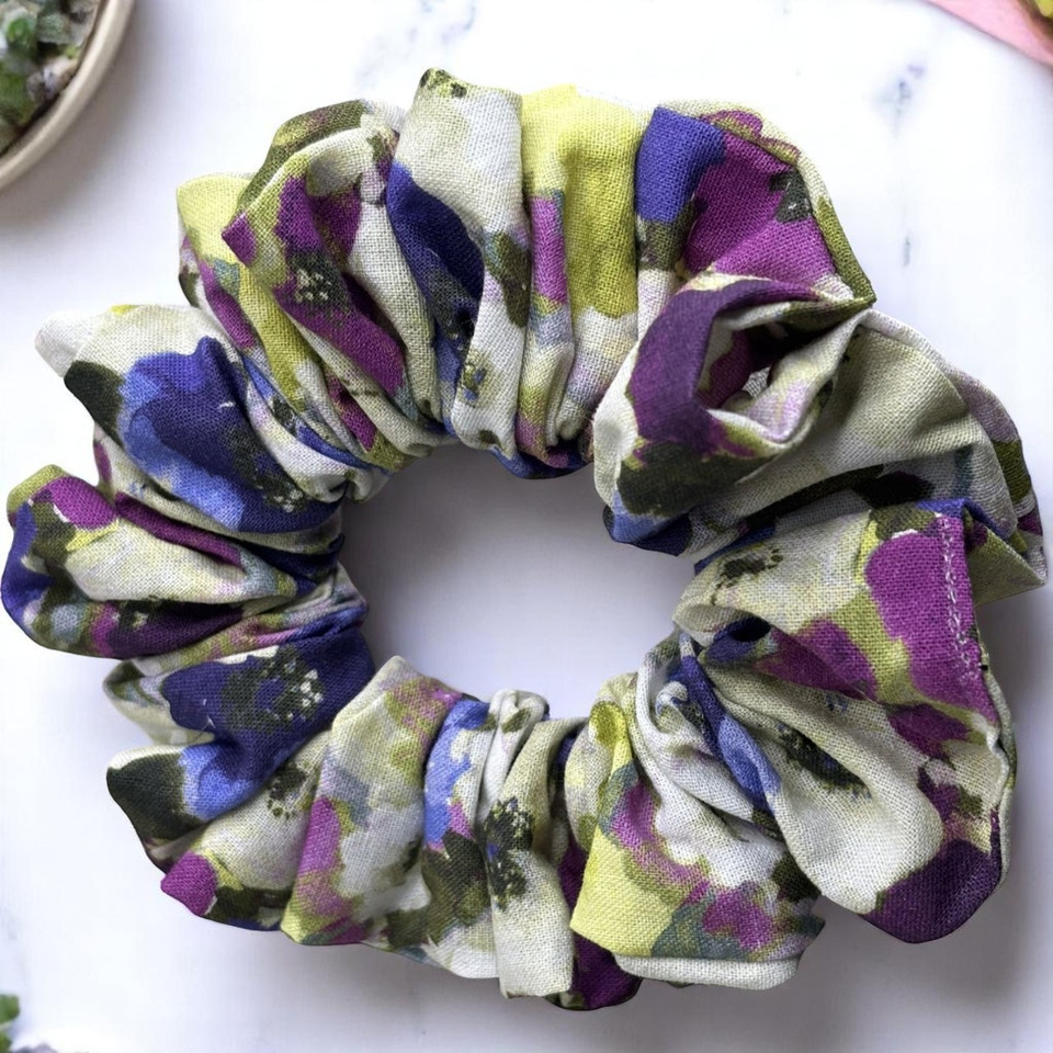 Tuhil Threads Medium Vibrant Abstract Print John Louden Cotton Scrunchie. Shop Tuhil Threads hair accessories.