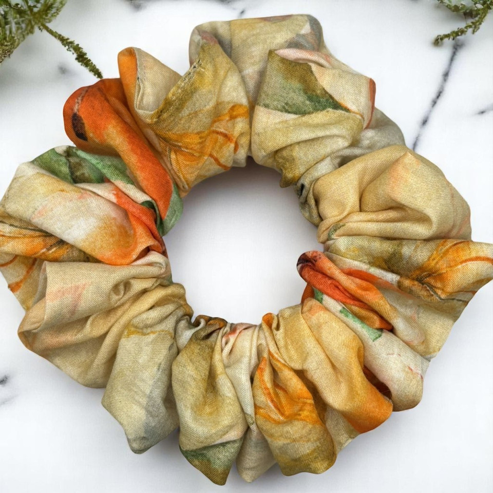 Golden Bloom Floral Cotton Lawn (John Louden) Scrunchie