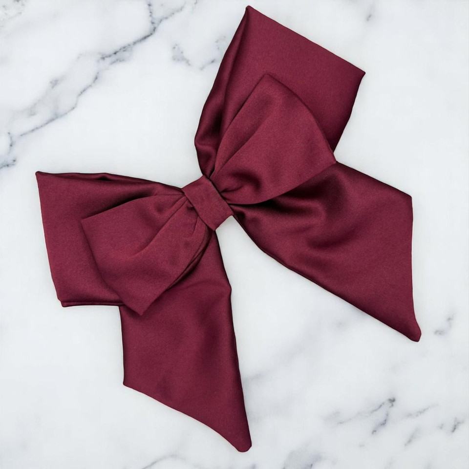 Tuhil Threads Burgundy Double Layer Royal Micro Satin Sailor Bow. Luxurious satin hair bow for an elegant, sophisticated accent. Shop Tuhil Threads hair accessories.