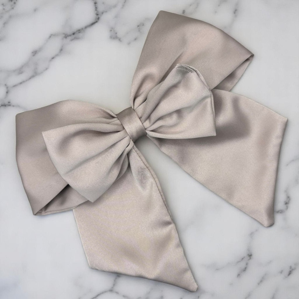 Tuhil Threads Mink Double Layer Royal Micro Satin Sailor Bow (or bow clip/bow hair tie, depending on focus). Luxurious satin hair bow for an elegant, sophisticated accent. Shop Tuhil Threads hair accessories.