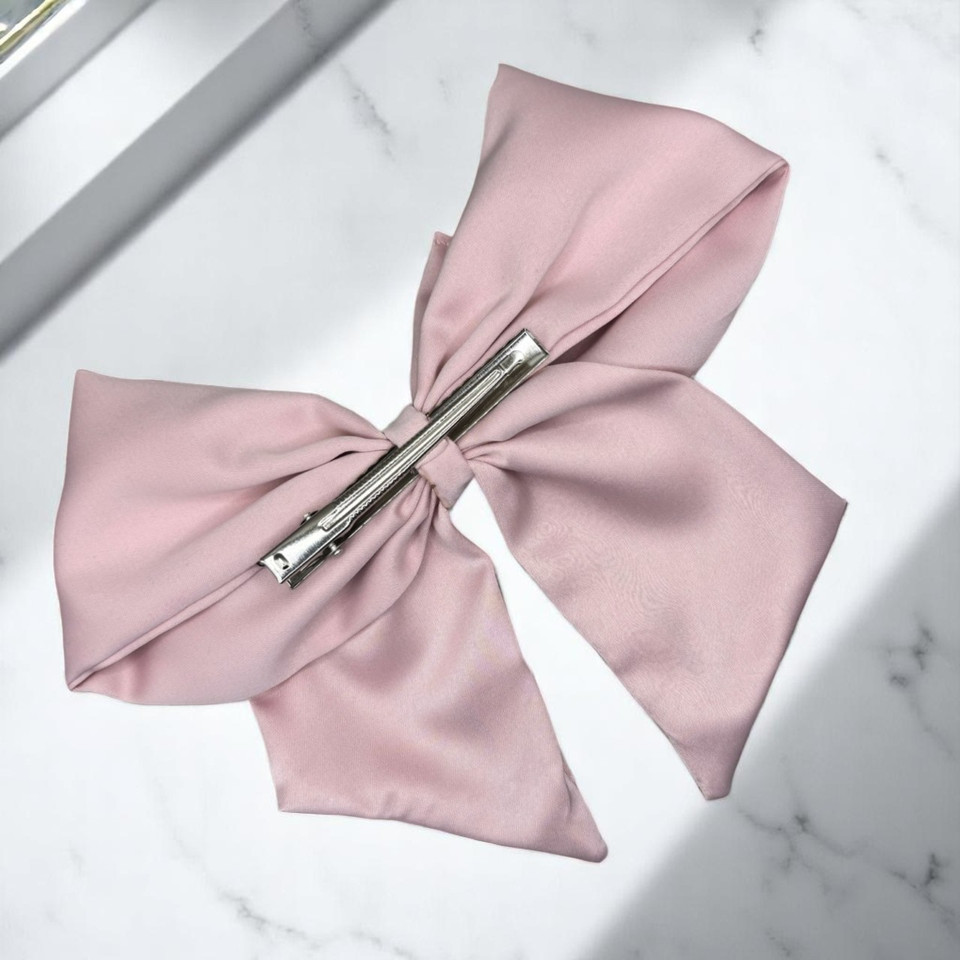 Tuhil Threads Soft Pink Double Layer Royal Micro Satin Sailor Bow (or bow clip/bow hair tie, depending on focus). Luxurious satin hair bow for an elegant, sophisticated accent. Shop Tuhil Threads hair accessories.