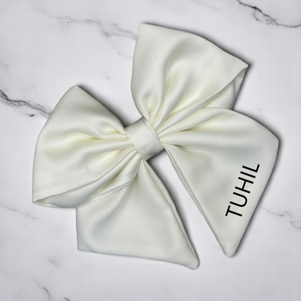 Cream Single Layer Sailor Bow - Royal Micro Satin (Customisation Available)