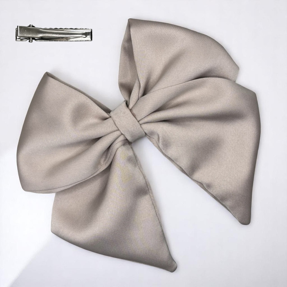 Tuhil Threads Mink Single Layer Royal Micro Satin Sailor Bow (or bow clip/bow hair tie, depending on focus). Luxurious satin hair bow for an elegant, sophisticated accent. Shop Tuhil Threads hair accessories.