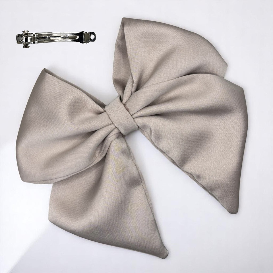 Tuhil Threads Mink Single Layer Royal Micro Satin Sailor Bow (or bow clip/bow hair tie, depending on focus). Luxurious satin hair bow for an elegant, sophisticated accent. Shop Tuhil Threads hair accessories.