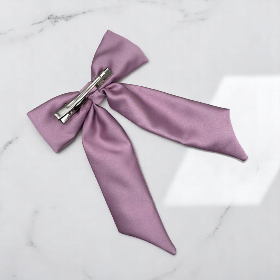 Tuhil Threads Lilac Royal Micro Satin Long Tail Bow. Luxurious satin hair bow for an elegant, chic accent. Shop Tuhil Threads hair accessories.