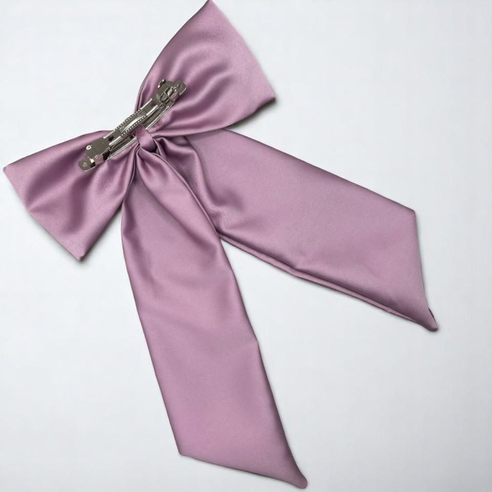 Tuhil Threads Lilac Royal Micro Satin Statement Long Tail Bow. Luxurious satin hair bow for an elegant, stylish accent. Shop Tuhil Threads hair accessories.