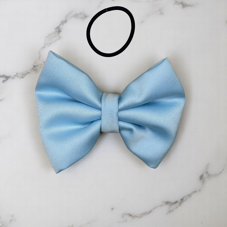 Tuhil Threads Small Sky Blue Royal Micro Satin Classic Bow, front view, showcasing its smooth texture and cheerful colour. Shop Tuhil Threads hair accessories.