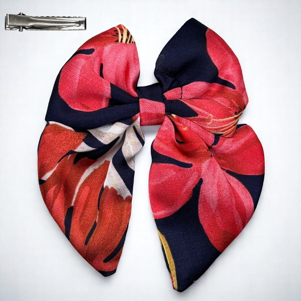 A striking Crimson Bloom Medium Silky Satin Pigtail Bow by Tuhil Threads, measuring 10cm x 12cm. Shop Tuhil Threads hair accessories. A striking Crimson Bloom Medium Silky Satin Pigtail Bow by Tuhil Threads, measuring 10cm x 12cm. Shop Tuhil Threads hair accessories.