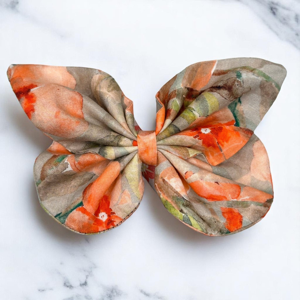Coral Bloom Floral Medium Cotton Butterfly Bow