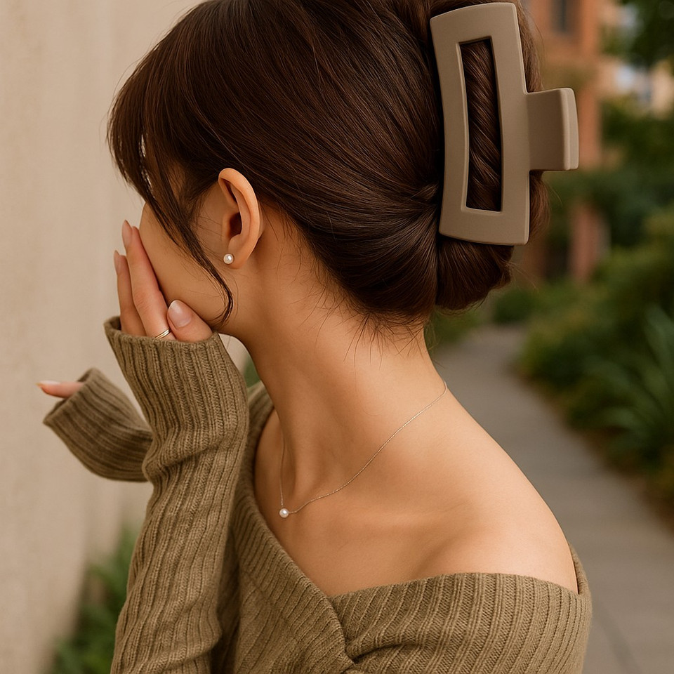 Taupe rectangular open-frame plastic claw hair clip 10.5cm - Tuhil Threads Taupe rectangular open-frame plastic claw hair clip 10.5cm - Tuhil Threads