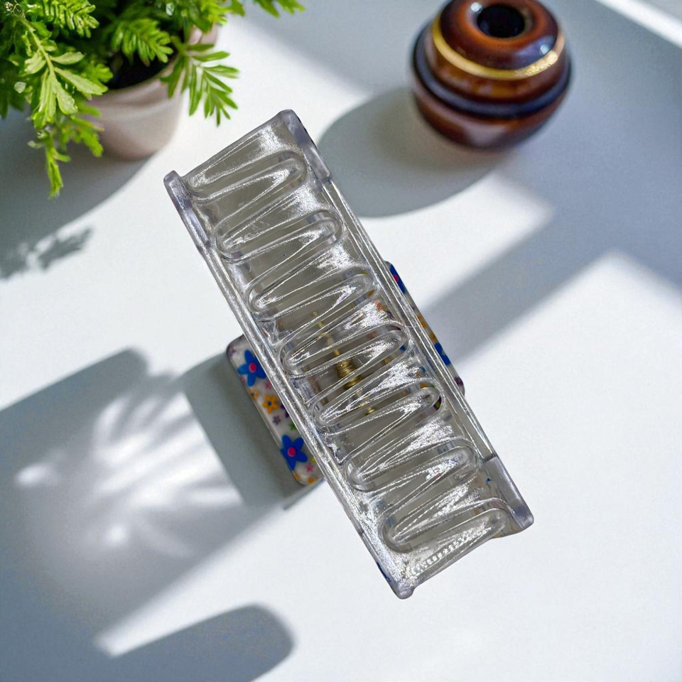 Multi-Coloured floral print claw clip 8.5cm  - Tuhil Threads Multi-Coloured floral print claw clip 8.5cm  - Tuhil Threads