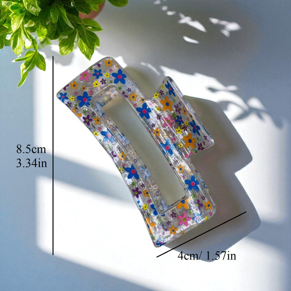 Multi-Coloured floral print claw clip 8.5cm  - Tuhil Threads Multi-Coloured floral print claw clip 8.5cm  - Tuhil Threads