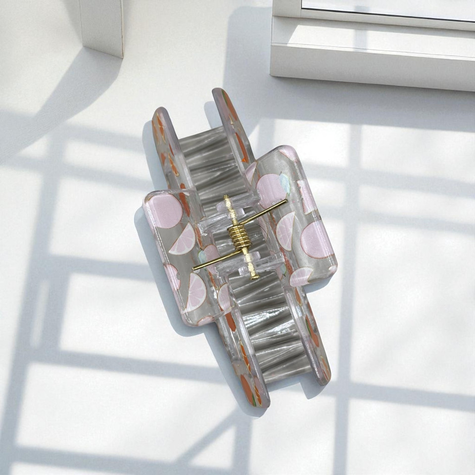 Orange print claw clip 8.5cm  - Tuhil Threads Orange print claw clip 8.5cm  - Tuhil Threads