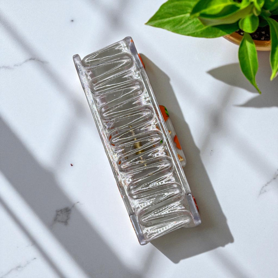 Orange print claw clip 8.5cm  - Tuhil Threads Orange print claw clip 8.5cm  - Tuhil Threads