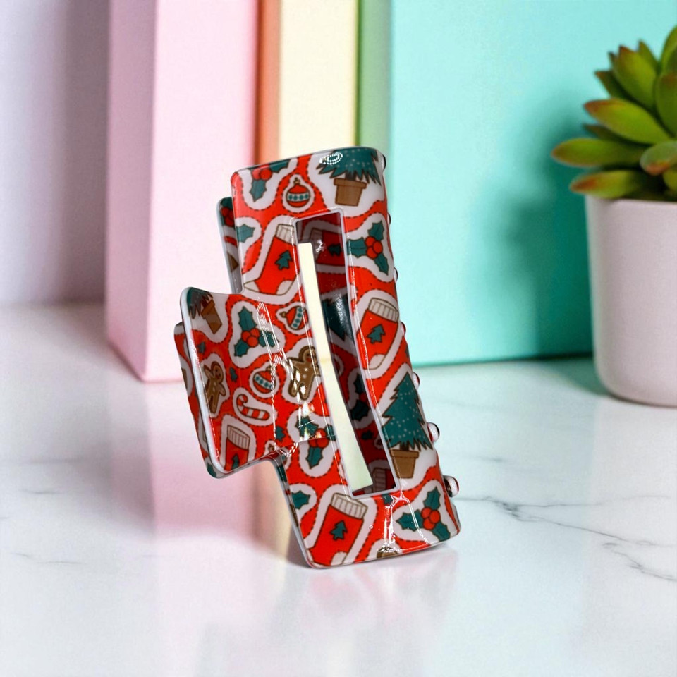 Candy Cane & Christmas Tree Acrylic Hair Claw Clip 8cm