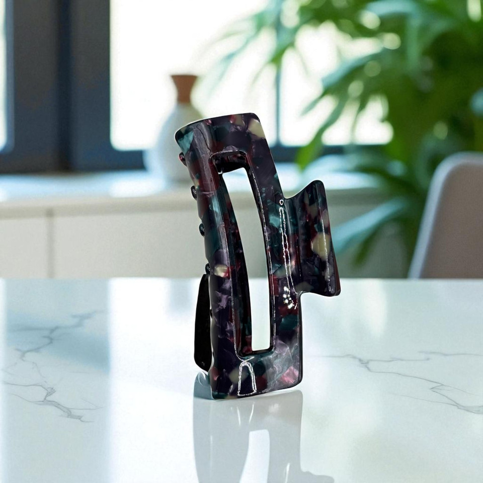 Midnight Blue Floral Acrylic Hair Claw Clip 8 cm