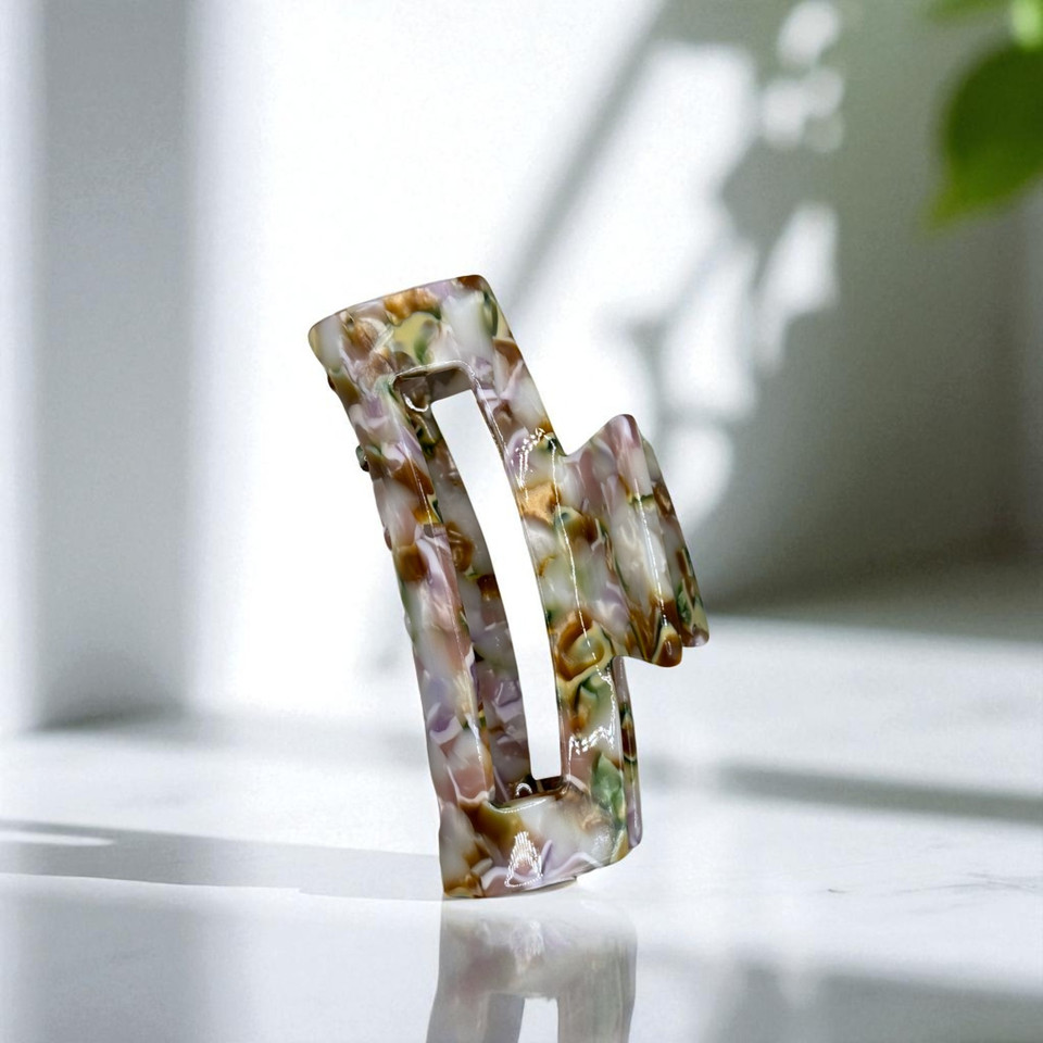 Green Floral Swirl Acrylic Hair Claw Clip 8 cm