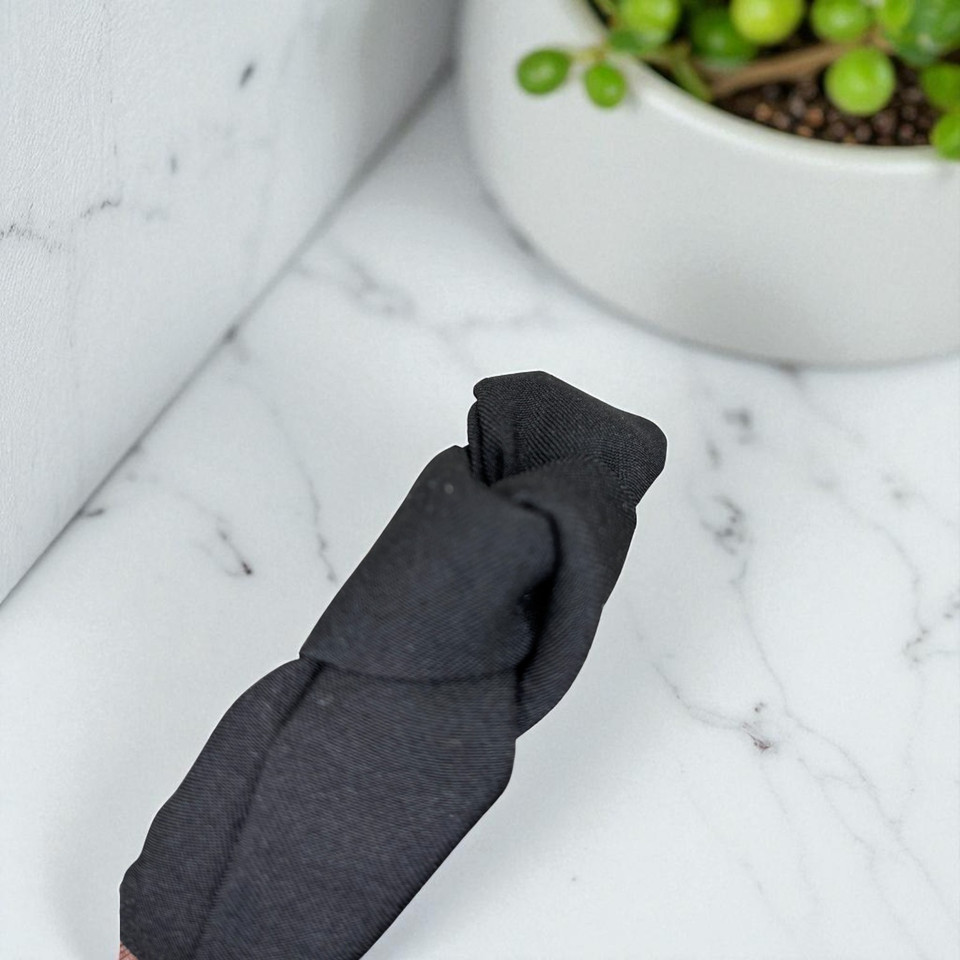 Black knotted fabric aliceband. Shop at Tuhil Threads. Black knotted fabric aliceband. Shop at Tuhil Threads.
