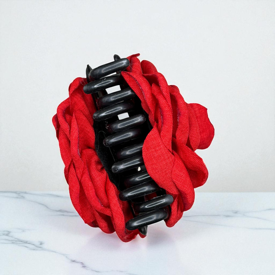 Red Fabric Rose Hair Claw Clip - 7.5cm. Shop at Tuhil Threads. Red Fabric Rose Hair Claw Clip - 7.5cm. Shop at Tuhil Threads.