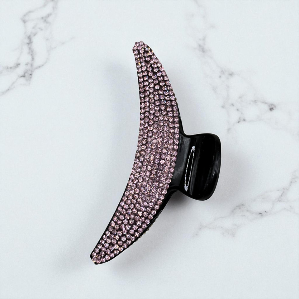 Sparkling Pink Diamante Curved Hair Claw Clips- 11cm Sparkling Pink Diamante Curved Hair Claw Clips- 11cm