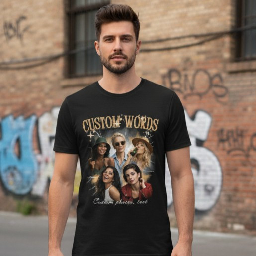 Custom Bootleg T-Shirt • 90s Retro Photo Collage Design- Vintage Collage Style Shirt