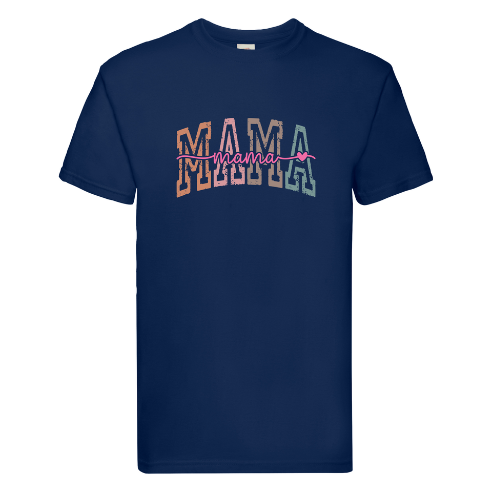 Retro Block Letter Mama T-Shirt: Colourful Cursive Mama Tee