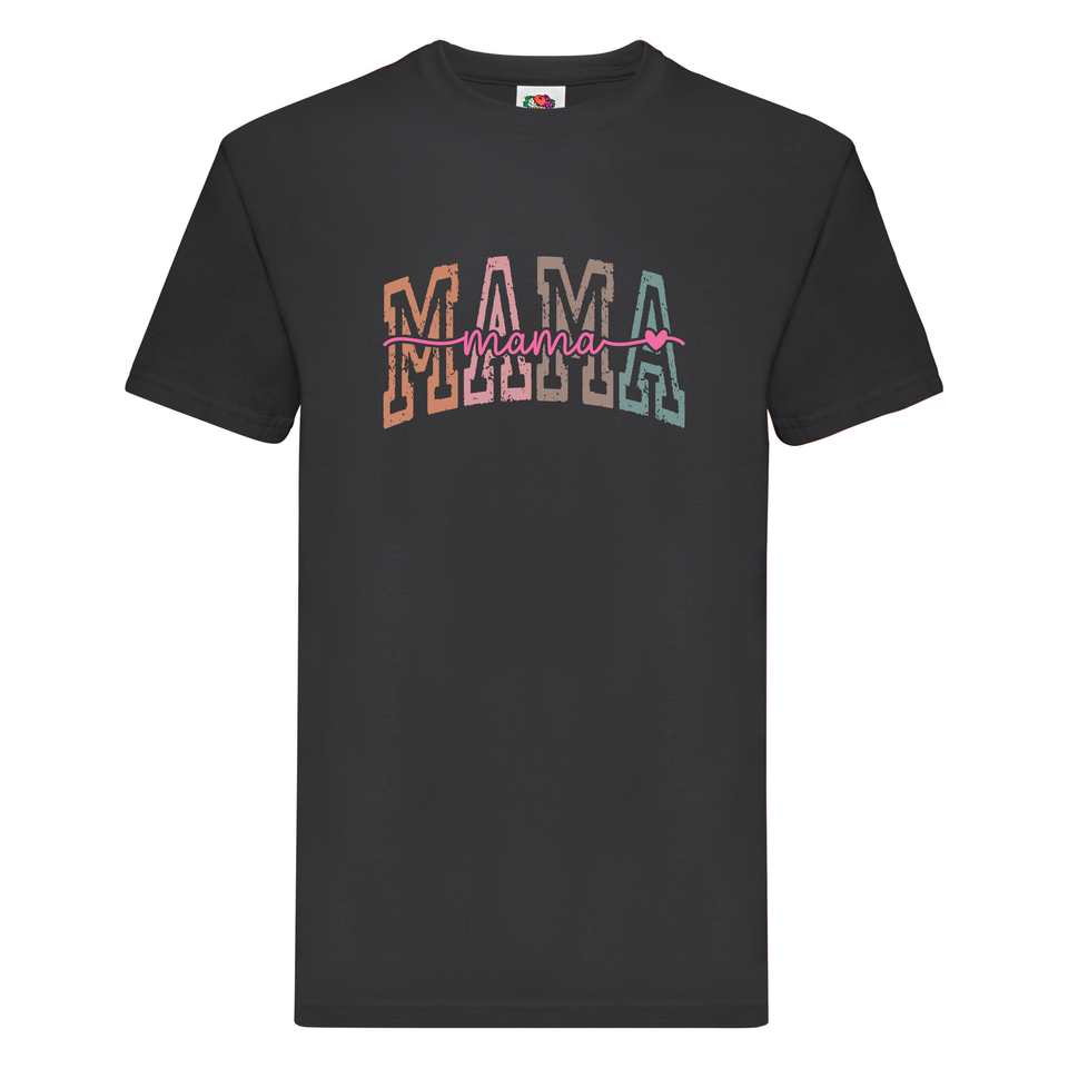 Retro Block Letter Mama T-Shirt: Colourful Cursive Mama Tee